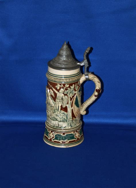 Antique German Stoneware 1 2 Liter Beer Stein Battle Of Bolia Etsy Beer Steins Antiques