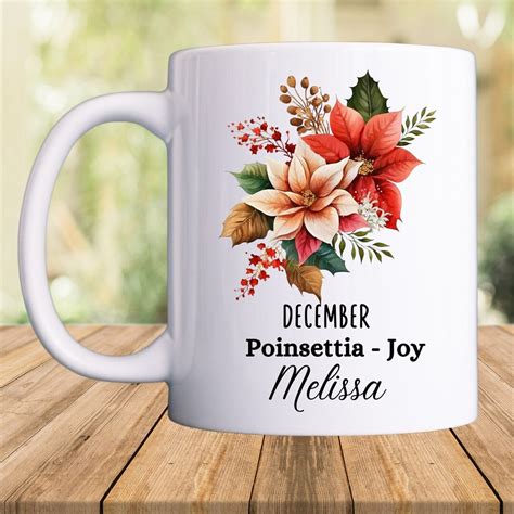 Personalized December Birth Flower Month Coffee Mug Custom Mom Gift