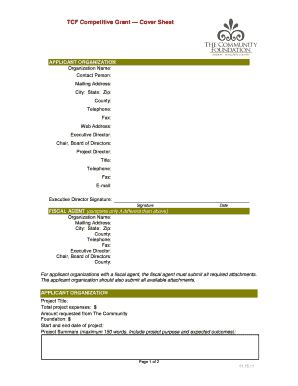 Fillable Online Tcf Competitive Grant Cover Sheet Fax Email Print