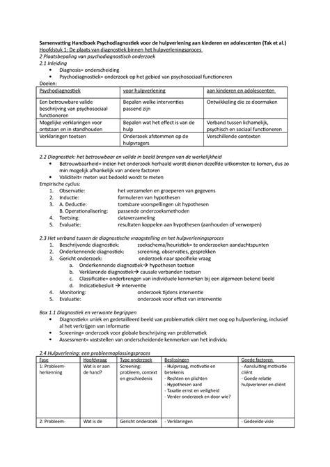 Psychodiagnostiek Samenvatting Van De Vereiste Colleges Bij Het Vak