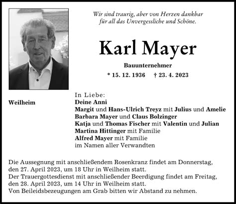 Traueranzeigen Von Karl Mayer Augsburger Allgemeine Zeitung