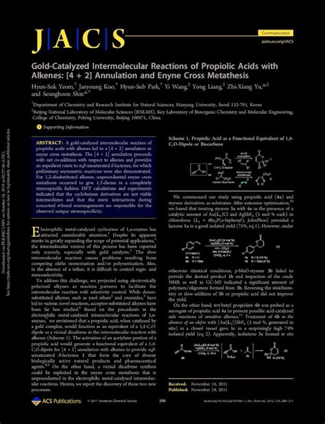 PDF Gold Catalyzed Intermolecular Reactions Of Propiolic Acids With