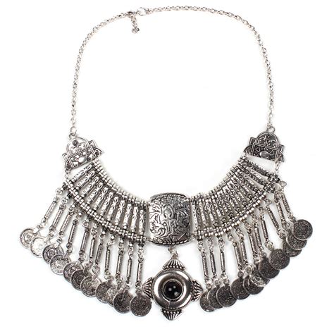 2014 Bohemian Vintage Jewelry Coin Collar Necklace Silver Chain Boho