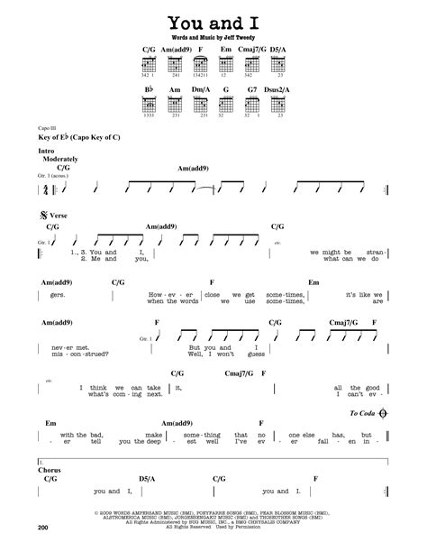 You And I by Wilco - Guitar Lead Sheet - Guitar Instructor