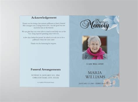 Blue And Pink Floral Funeral Program Template