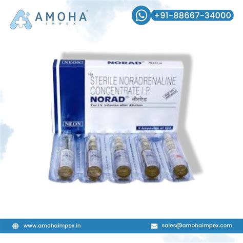 Norepinephrine 2mg Liquid Norad Noradrenaline 2 Ml Injection