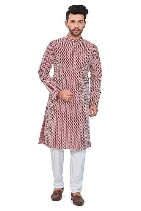 Buy BE ACTIVE Men S Pure Cotton Lucknowi Kurta Pyjama Set Colour RED