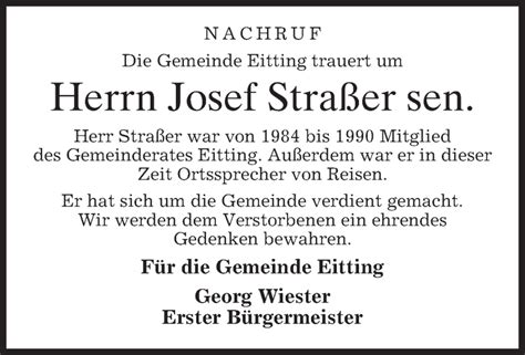 Traueranzeigen von Josef Straßer trauer merkur de