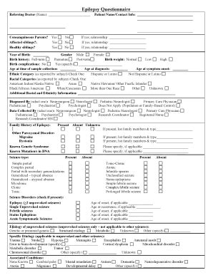 Fillable Online Epilepsy Ninds Questionnaire Form Fax Email Print