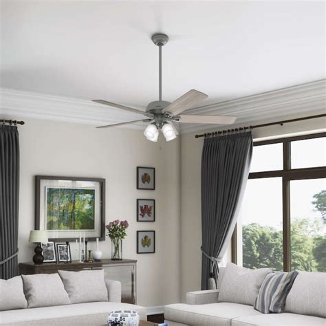 Hunter Kenilworth Surespeed 60 In Matte Silver With Light Gray Oak Blades Led Indoor Ceiling Fan