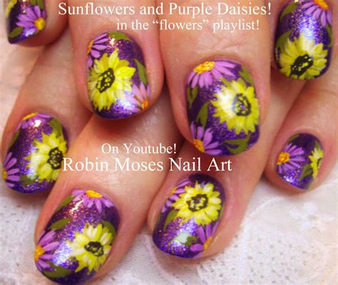 Nail Art By Robin Moses Flower Nails Nail Art Sunflower Nail Art