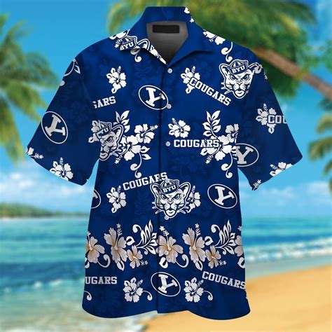 Byu Cougars Short Sleeve Button Up Tropical Aloha Hawaiian Shirts For