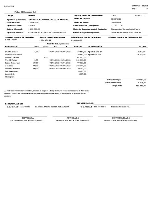 Formato De Pago De Nomina Pdf Salario Relaciones Industriales