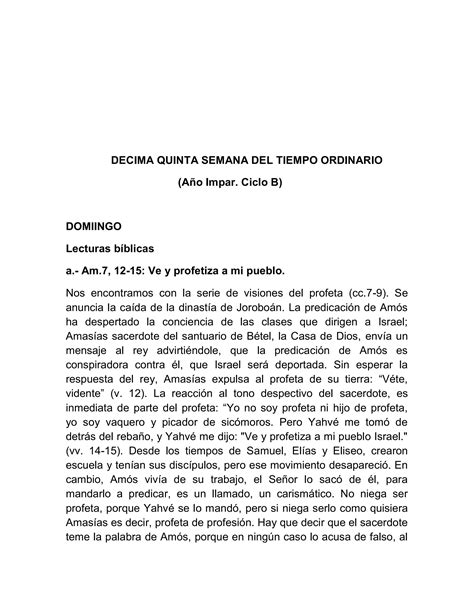 Carmelo De Teresa Lectura Orante Xv Semana Tiempo Ordinario Pdf