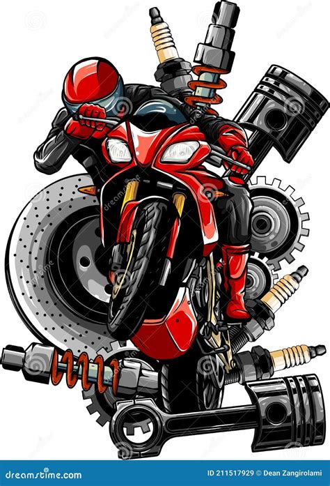 Ilustración Vectorial De Moto Con Diseño De Repuestos Ilustración Del