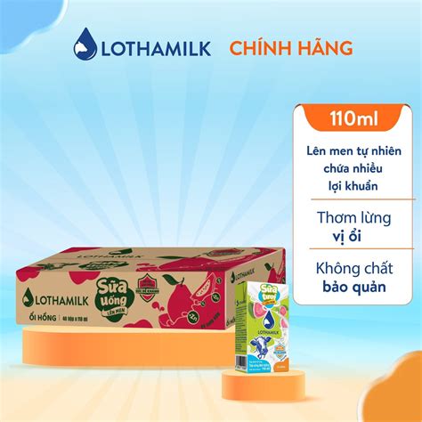 Thùng 48 hộp sữa tươi lên men tiệt trùng Lothamilk 110ml LothaMilk