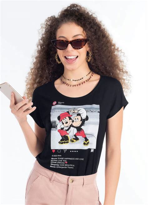 Blusa Em Viscose Estampa Selfie Preto Disney By Cativa