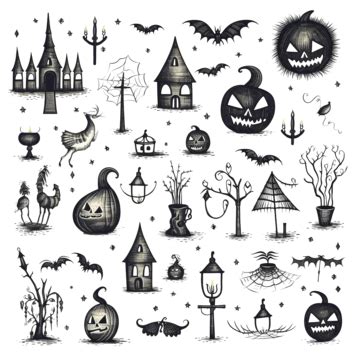 Vector Hand Drawn Set Of Halloween Decoration Elements Halloween