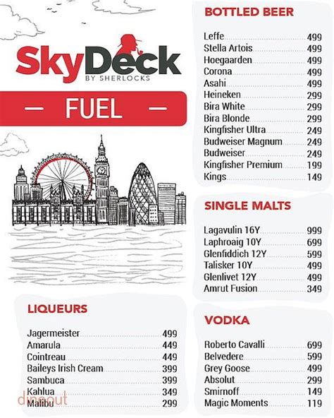 Menu Of Skydeck By Sherlocks Mg Road Bangalore Dineout