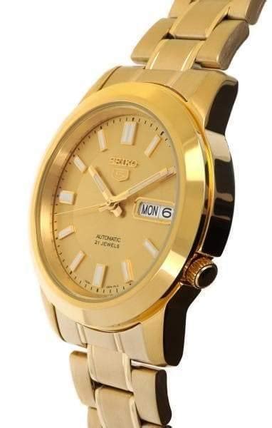 Seiko 5 Classic Gold Dial Couples Gold Plated Stainless Steel Watch Set Snkk20k1sym600k1