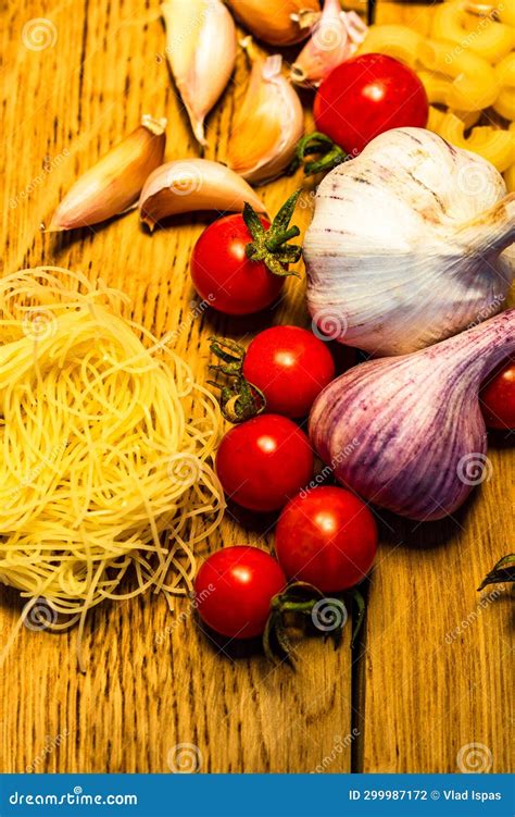 Italian Food Ingredients On Wooden Table Cooking Concept Stock Photo