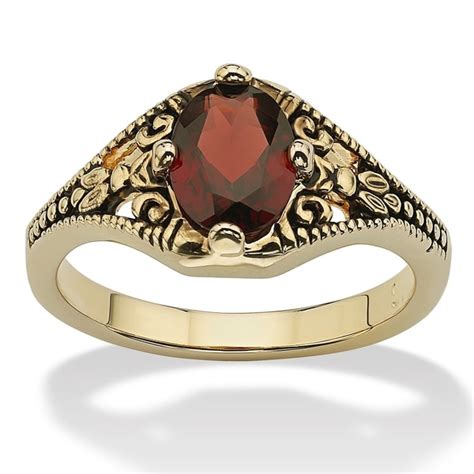 Shop Yellow Gold Plated Antiqued Genuine Red Garnet Vintage Style Ring