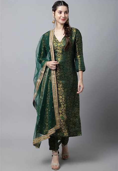 Buy Brocade Pakistani Suit In Dark Green Online Knv382 Utsav Fashion