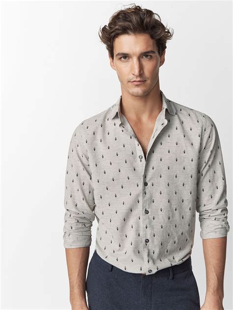 Camisa Gris Estampado Plumas Slim De Hombre Camisas Casual Ver Todo De Massimo Dutti De