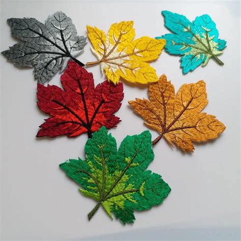 Pcs Set Maple Leaf Embroidery Patches For Clothing D Leaves