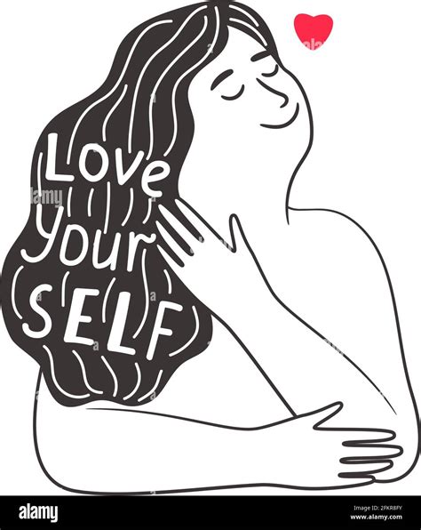 Love Yourself Girl Drawing Empower Loving By Your Self Woman Message