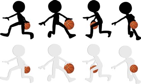 Basketball Players Silhouette Collection In Dribble Position Active