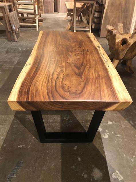 Live Edge Solid Acacia Wood Slab Coffee Table 47 5 X 23 With Etsy