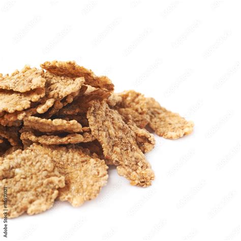 Pile Of Wholegrain Cereal Flakes Isolated Stock Photo Adobe Stock