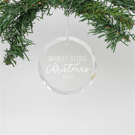 Personalized Engraved Crystal Ornament Bradley S First Christmas Stamp Out