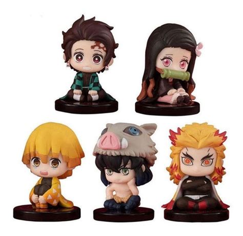 Kit Demon Slayer 5 Bonecos Miniaturas Fofas Tanjiro Nezuko Frete grátis