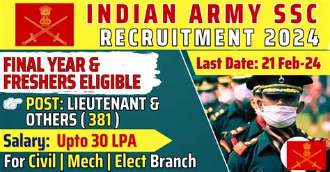 Indian Army Ssc Tech Recruitment For Posts Salary Up To