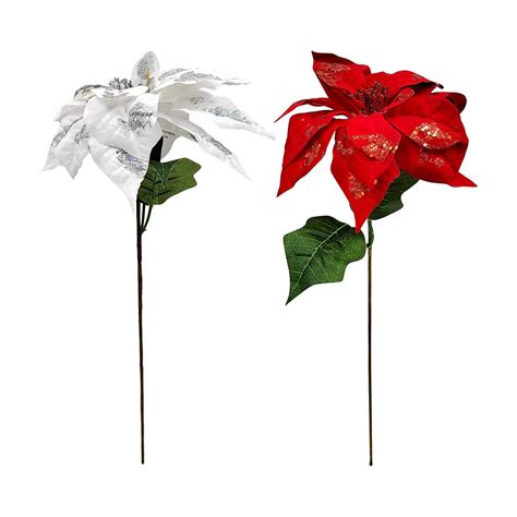 Artificial Glittered Poinsettia Pick