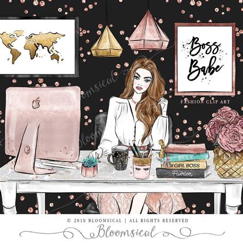 Boss Babe Clip Art Fashion Illustration Girl Boss Office Scene Books