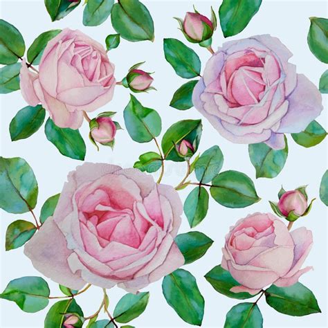 Floral Seamless Pattern With Watercolor Pink And Purple Roses Stock