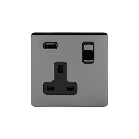 Soho Lighting Black Nickel 13a 1 Gang Dp Usb Switched Socket Usb Output 21amp Blk Ins