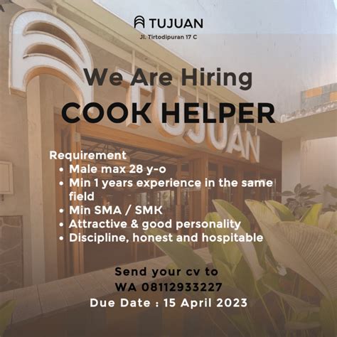 Lowongan Kerja Cook Helper Di Tujuan Cafe LokerJogja ID