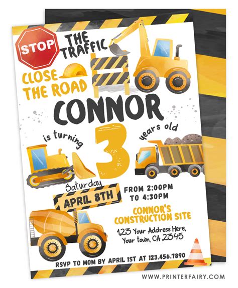 Construction Birthday Invitation Printerfairy