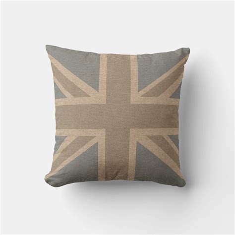 Union Jack Flag In Pale Blue And Grey Throw Pillow Zazzle