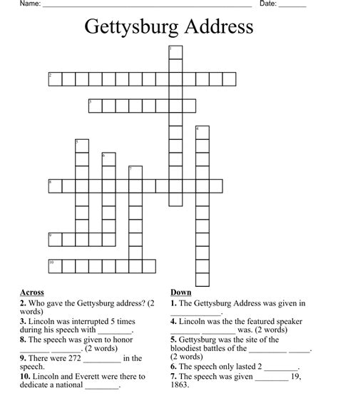 Gettysburg Word Search Wordmint