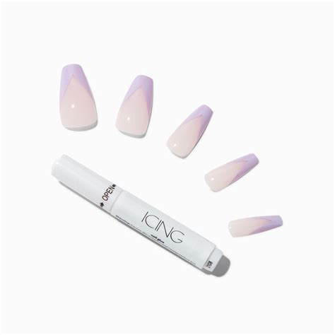 Lilac French Tips Squareletto Vegan Faux Nail set - 24 Pack | Icing US