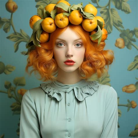 Premium Ai Image Portrait Of A Woman With Fruit In Her Hair Oranges