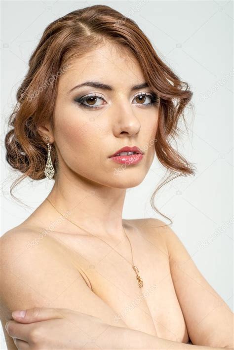 Portrait Of Brown Haired Romantic Girl With Naked Back Stock Photo Rogkoff