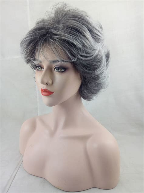 European White Granny Grey Color Hair Bob Wig Short Wool Curly Fluffy