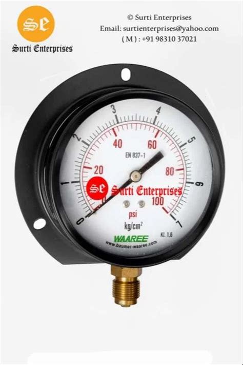 4 Inch 100 Mm Waaree Pressed Steel Pressure Gauge 4 Dial 0 7 Kg At