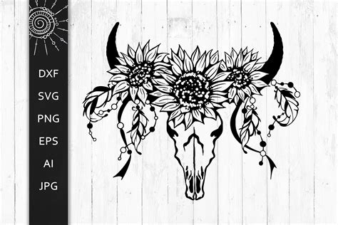 Cow Skull With Sunflowers Graphic By Sun Shine Creative Fabrica